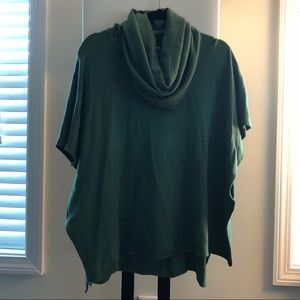 Green Open Side Cowl Neck Poncho Sweater